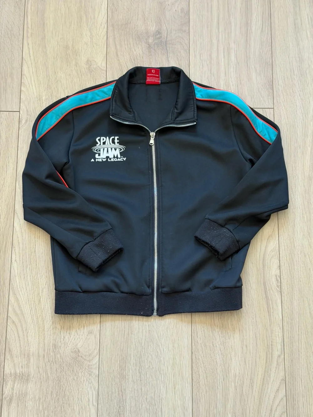 Kids Black Zip-Up Jacket with Blue Shoulder Panels -